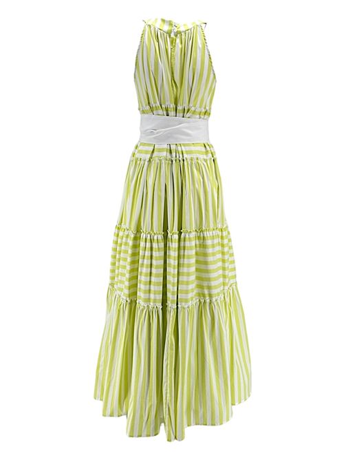 Women's halter dress with lime and white striped pattern Milva Mi | 5151130